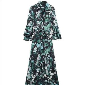 Botanical print, flutter sleeve maxi dress